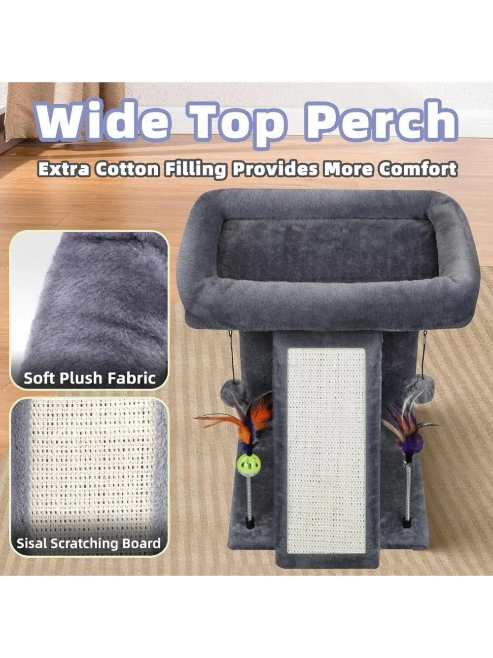 New Cat Tree Tower with Scratching Post Activity Center with Toy Balls - Grey